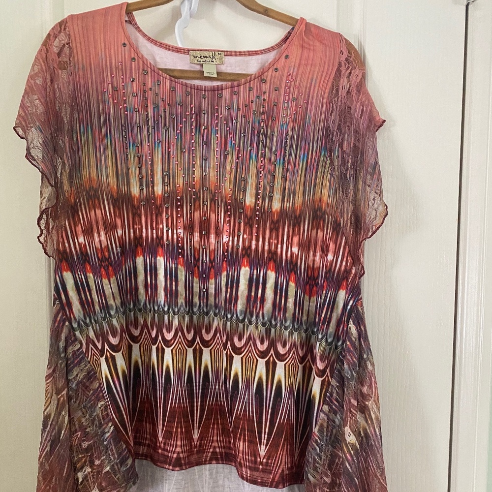 One World Handkerchief Hem Top with Embellishments